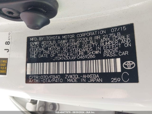 Toyota Prius Three 2015 JTDKN3DU6F0469286 Image 9