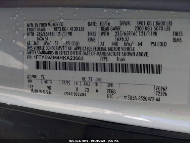 1FTYE9ZM4HKA23683 Ford Transit-150
