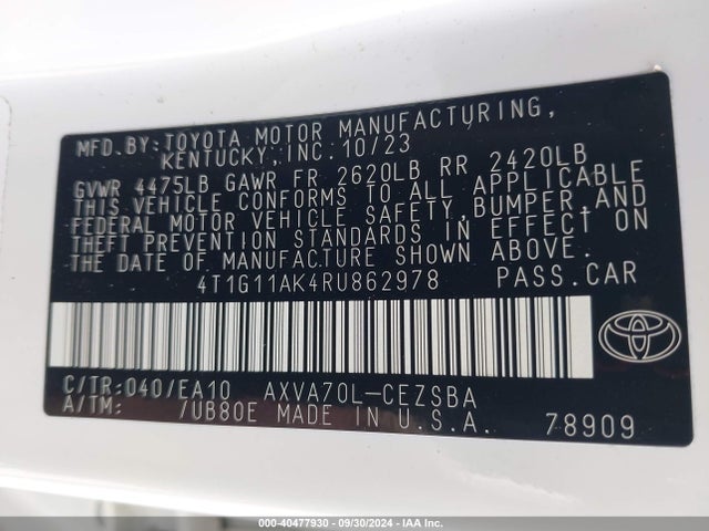 Toyota CAMRY SE 2024 4T1G11AK4RU862978 Image 9