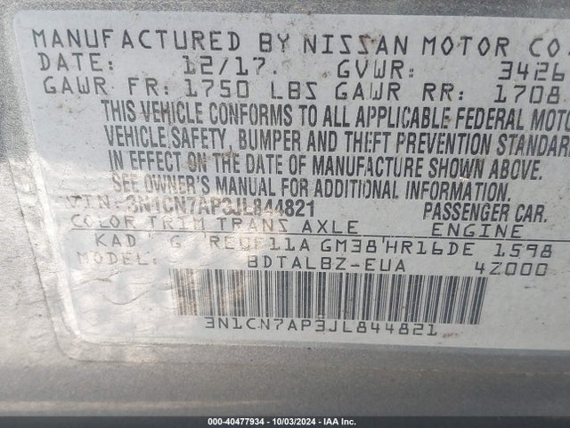 Nissan Versa 1.6 Sv 2018 3N1CN7AP3JL844821 Image 9