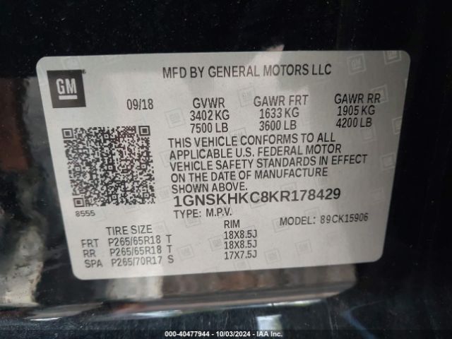 1GNSKHKC8KR178429 Chevrolet Suburban Lt