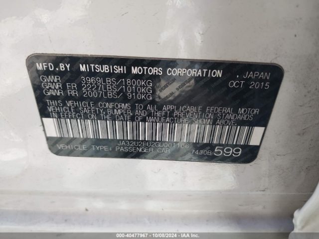JA32U2FU2GU001106 Mitsubishi LANCER ES