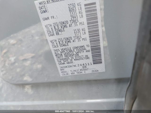 5N1DR3DK7NC244511 Nissan Pathfinder Platinum 4wd