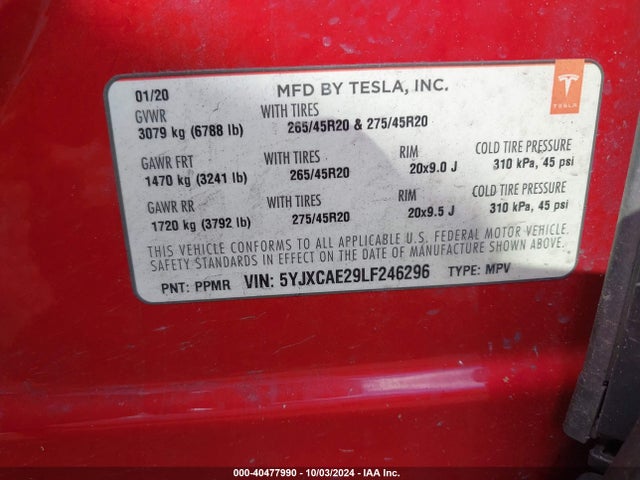 2020 TESLA MODEL X 5YJXCAE29LF246296 Photo 8
