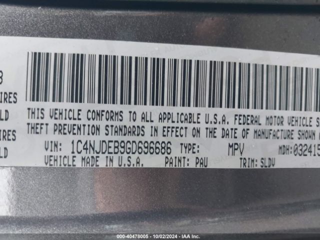 1C4NJDEB9GD696686 Jeep Compass High Altitude Edition