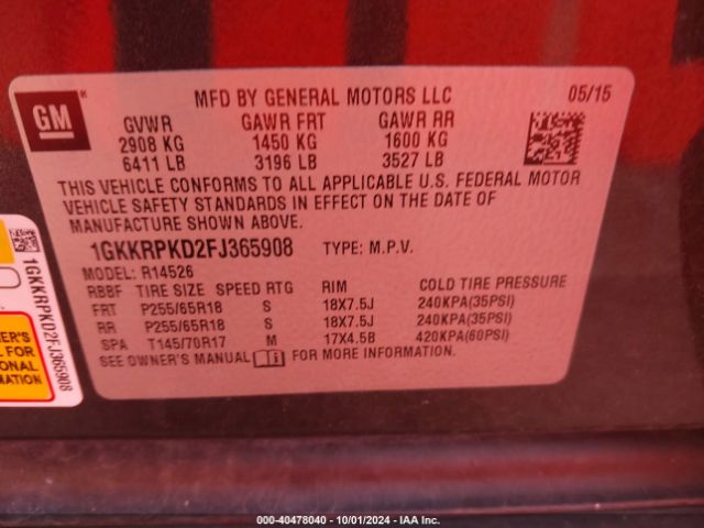 1GKKRPKD2FJ365908 GMC Acadia Sle-2