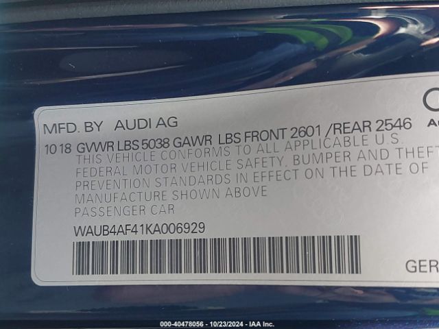WAUB4AF41KA006929 Audi S4 3.0t Premium