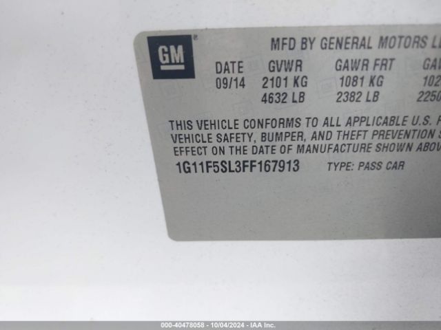 1G11F5SL3FF167913 Chevrolet Malibu 1lz