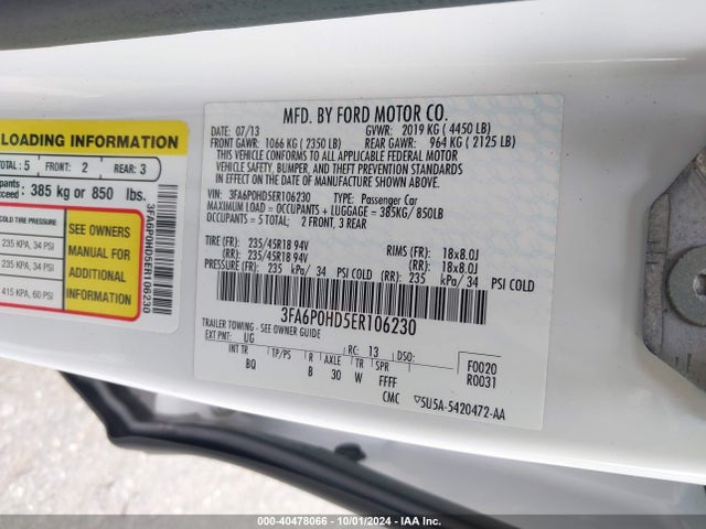 Ford FUSION SE 2014 3FA6P0HD5ER106230 Image 9