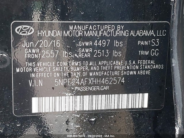 Hyundai SONATA SE 2017 5NPE24AFXHH462574 Image 9