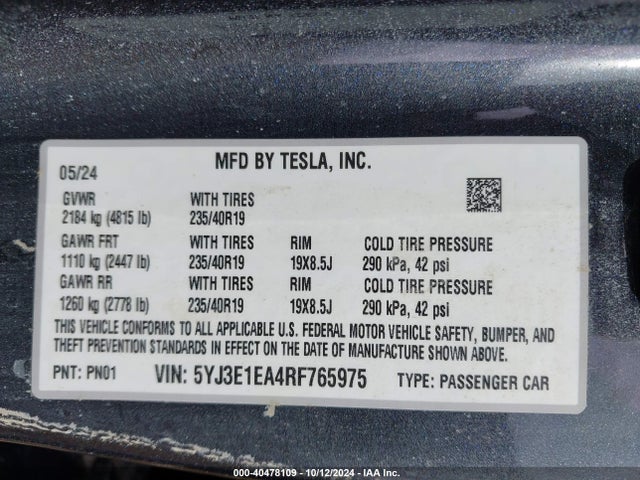 2024 TESLA MODEL 3 5YJ3E1EA4RF765975 Photo 8