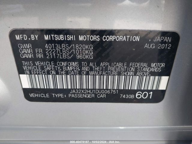 2013 MITSUBISHI LANCER SPORTBACK JA32X2HU1DU006751 Photo 8