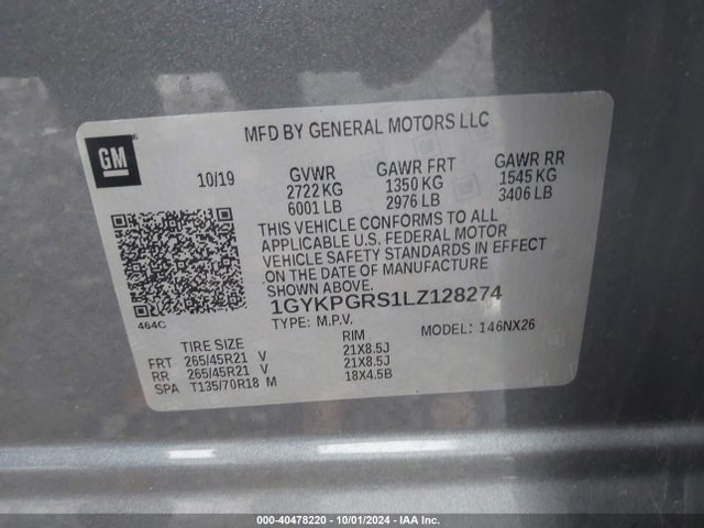 1GYKPGRS1LZ128274 Cadillac Xt6 Awd Sport