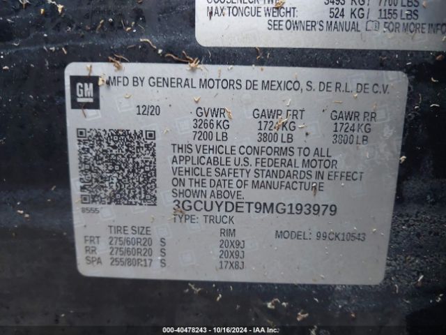 3GCUYDET9MG193979 Chevrolet Silverado 1500 4wd  Short Bed Lt