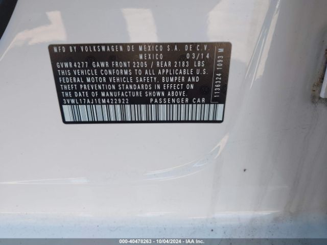 3VWL17AJ1EM422922 Volkswagen Jetta 1.8t Sel