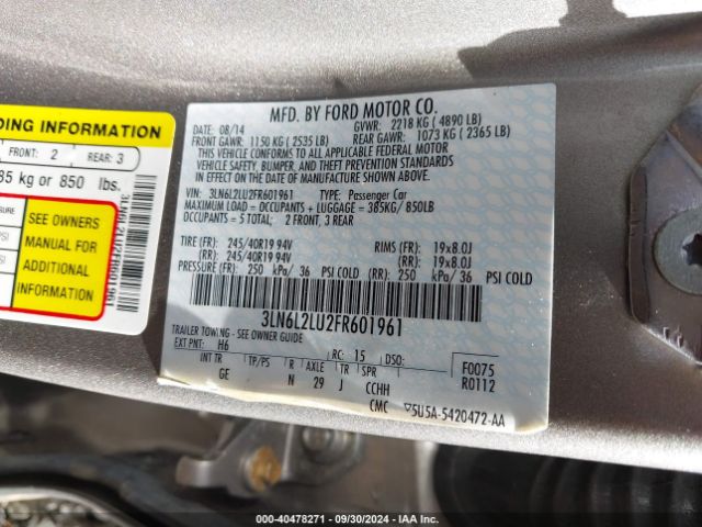 3LN6L2LU2FR601961 Lincoln MKZ HYBRID