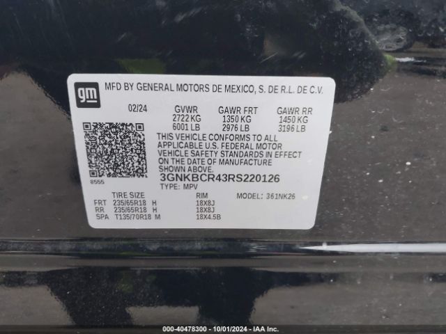 3GNKBCR43RS220126 Chevrolet Blazer Fwd 2lt