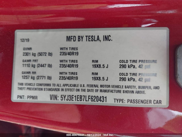 2020 TESLA MODEL 3 5YJ3E1EB7LF620431 Photo 8