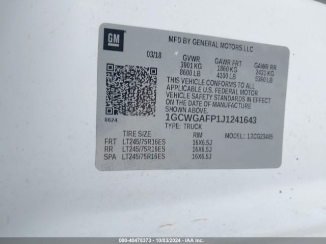 1GCWGAFP1J1241643 Chevrolet Express 2500 Work Van
