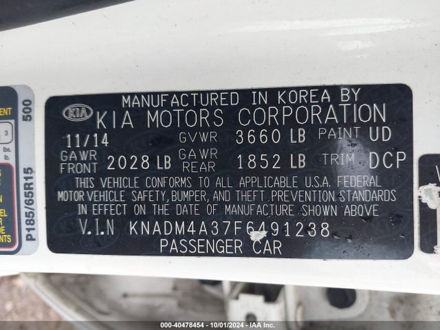 KIA RIO LX 2015 KNADM4A37F6491238 Image 9