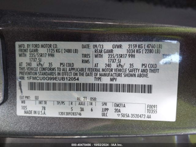1FMCU0G99EUB12054 Ford ESCAPE SE