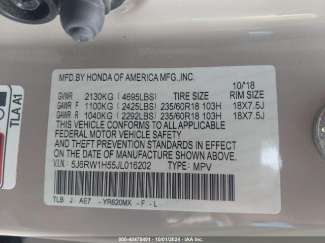 5J6RW1H55JL016202 Honda CR-V EX