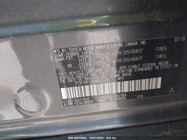 2T3F1RFV1KW025325 Toyota RAV4 LE