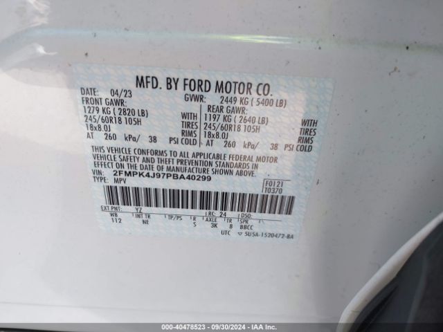 2FMPK4J97PBA40299 Ford EDGE SEL