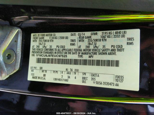 1FMCU9J97EUC97525 Ford Escape Titanium