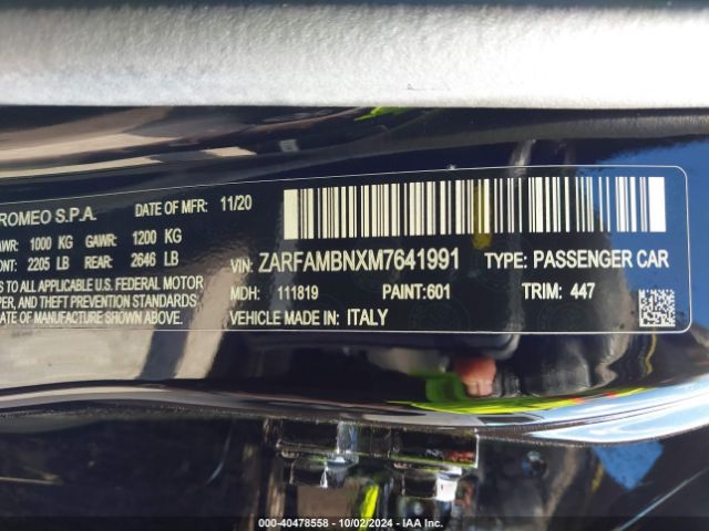ZARFAMBNXM7641991 Alfa Romeo Giulia Ti Sport Rwd