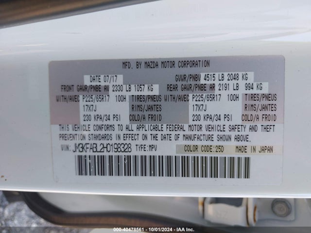 Mazda CX-5 SPORT 2017 JM3KFABL2H0198328 Image 9