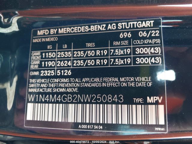 W1N4M4GB2NW250843 Mercedes-Benz GLB 250