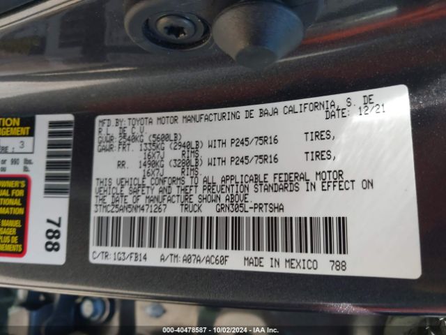 3TMCZ5AN5NM471267 Toyota Tacoma Sr V6