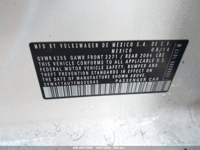 3VW4T7AU7FM020543 Volkswagen Golf Gti 2.0t S 4-door
