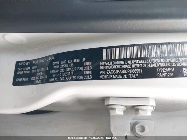 ZACCJBAB0JPH66991 Jeep Renegade Sport 4x4