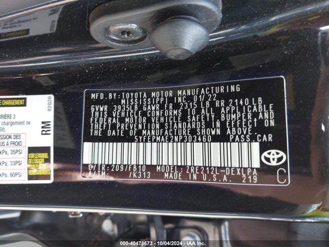 Toyota COROLLA LE 2022 5YFEPMAE2NP303460 Image 9