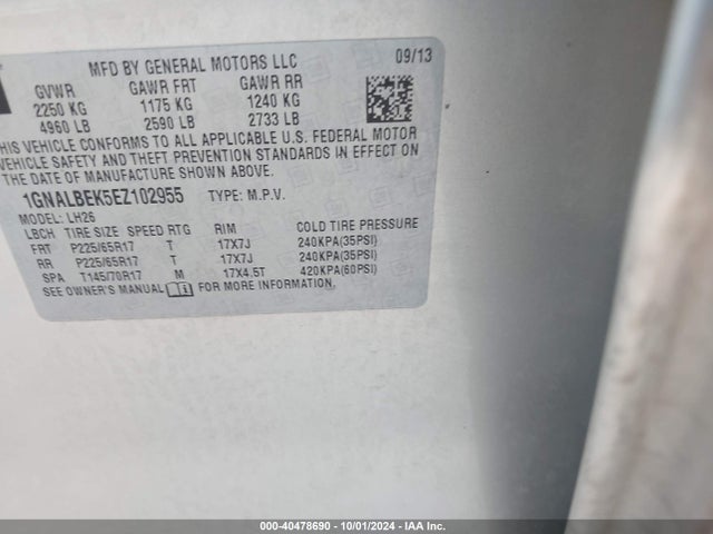 Chevrolet EQUINOX 1LT 2014 1GNALBEK5EZ102955 Image 9