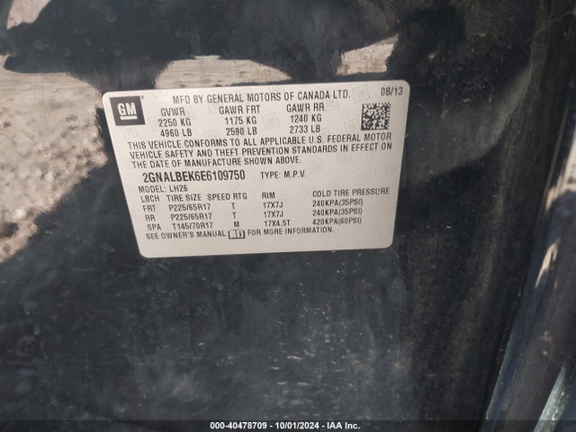Chevrolet EQUINOX 1LT 2014 2GNALBEK6E6109750 Image 9