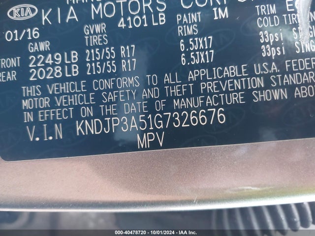 KIA SOUL + 2016 KNDJP3A51G7326676 Image 9