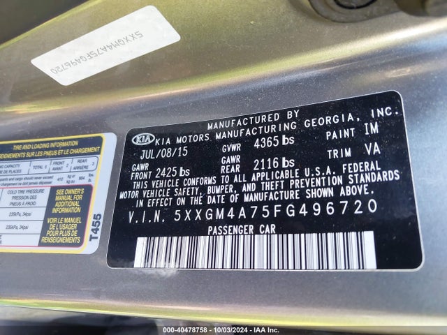 KIA Optima Lx 2015 5XXGM4A75FG496720 Image 9