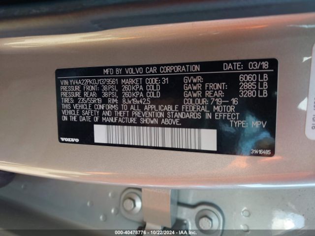YV4A22PK0J1379561 Volvo Xc90 T6 Momentum