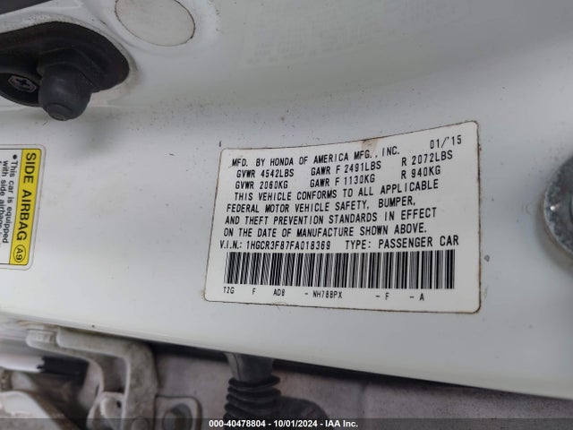 Honda Accord Ex-l V-6 2015 1HGCR3F87FA018369 Image 9