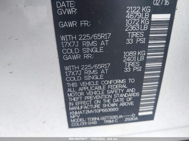 Nissan ROGUE SV 2016 KNMAT2MV1GP663883 Image 9