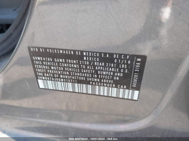 3VWD67AJ0GM315711 Volkswagen Jetta 1.4t Se
