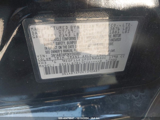 Nissan SENTRA S 2019 3N1AB7AP2KY390887 Image 9
