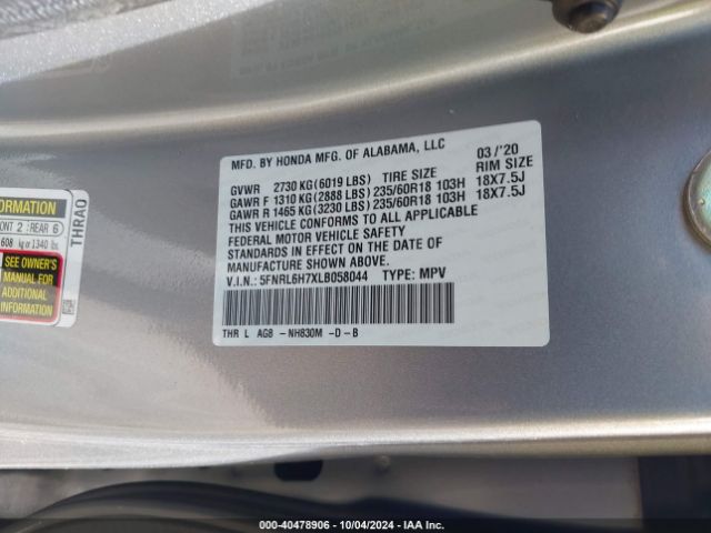5FNRL6H7XLB058044 Honda Odyssey Ex-l/ex-l W/navi   Res