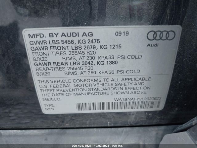 WA1BNAFY2L2020623 Audi Q5 Premium Plus 45 Tfsi Quattro S Tronic
