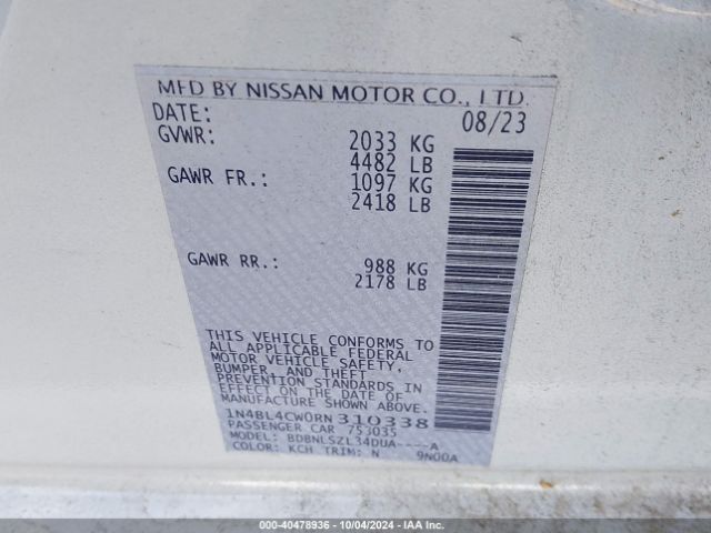 1N4BL4CW0RN310338 Nissan Altima Sr Intelligent Awd
