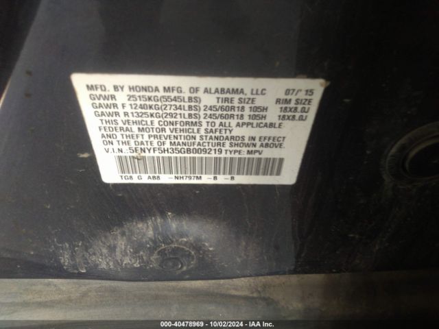 5FNYF5H35GB009219 Honda Pilot Ex
