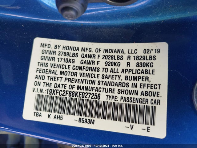Honda Civic Sport 2019 19XFC2F88KE027256 Image 9